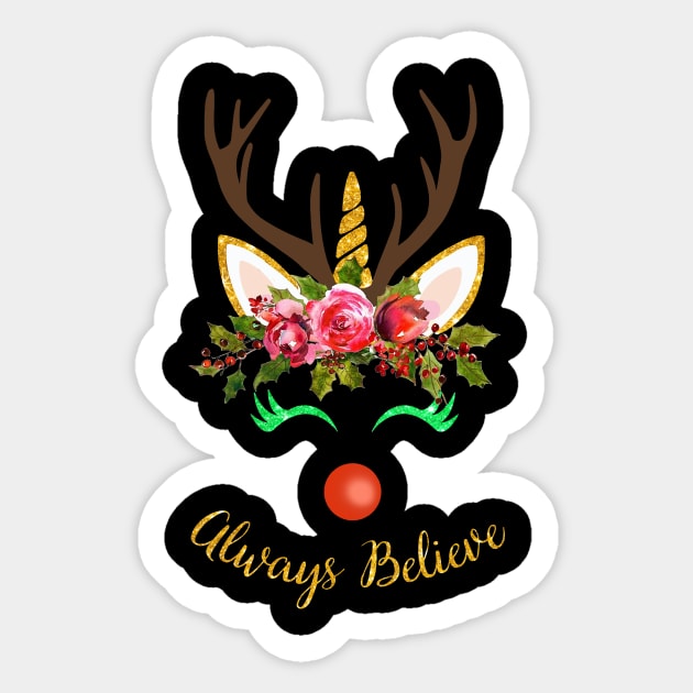 Always Believe T-Shirt Christmas Unicorn Sticker by TeeSky